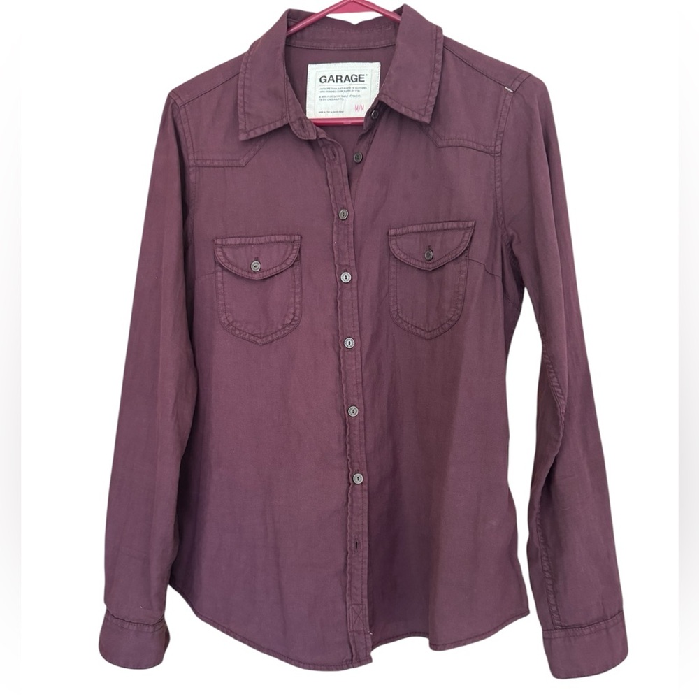 Garage 100% Cotton Western Style Button Down Shirt.‎ Dark Purple. Medium.
